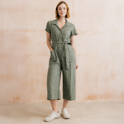 Lily & Me Josie Multi Check Jumpsuit - Laurel