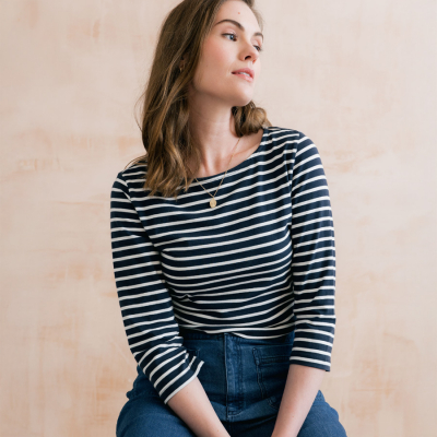 Lily & Me Monica 3/4 Stripe Top - Navy