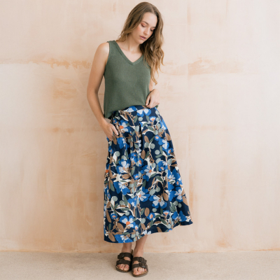 Lily & Me St Ives Skirt - Ceres Print - Navy