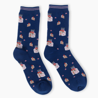 Thought Cake Slice Organic Cotton Socks in a Cake Box - Ink Blue - UK4-7