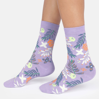 Thought Summer Leaves Bamboo Crew Socks - Lavender - UK4-7