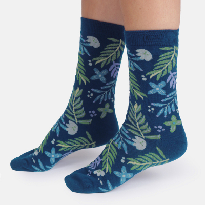Thought Summer Leaves Bamboo Crew Socks - Ink Blue - UK4-7