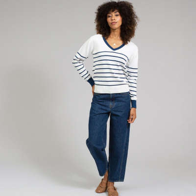 Kite Winspit V-Neck Knit Jumper Navy Stripe
