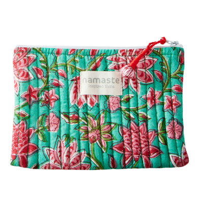 Sanganeri Block Printed Purse - Sea Green