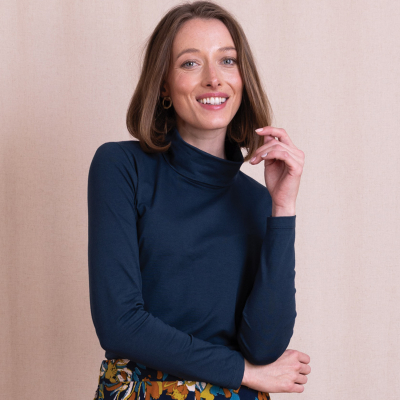 Nomads Organic Cotton Roll Neck Top - Navy