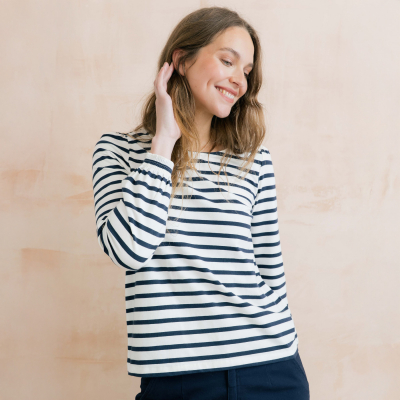 Lily & Me Caroline Stripe Top - Navy & Ecru