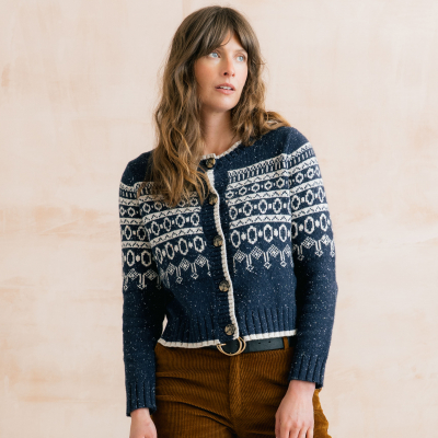 Lily & Me Easel Knit Cardigan - Fair Isle Fleck - Navy