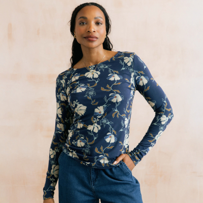 Lily & Me Monica Top - Botanical Study - Navy
