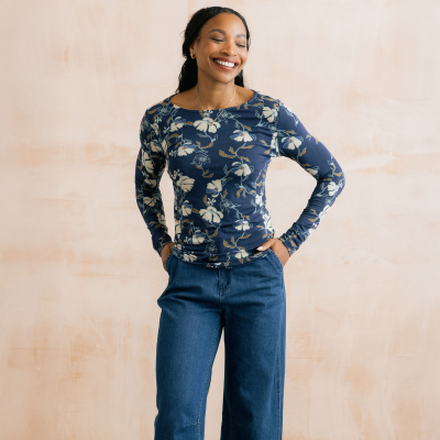 Lily & Me Monica Top - Botanical Study - Navy