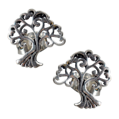 Silver Coloured Tree of Life Stud Earrings