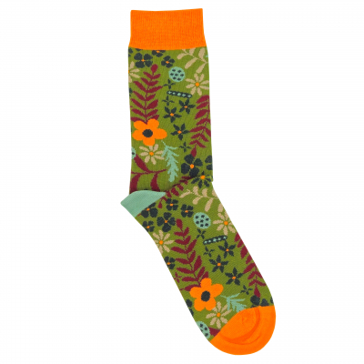 Doris & Dude Green Flowers Bamboo Socks - UK 3-7