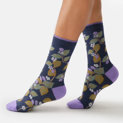 Thought Blackberry Bramble Organic Cotton Crew Socks - Indigo - UK 4-7