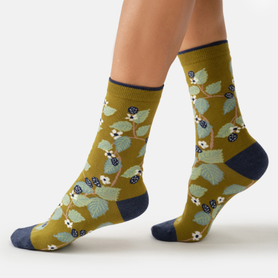 Thought Blackberry Bramble Organic Cotton Crew Socks - Chartreuse- UK 4-7