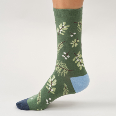 Thought Evergreen Berry Sprig Bamboo Crew Socks - Fern Green - UK 4-7