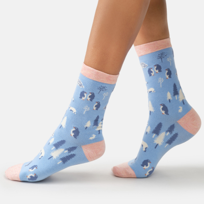 Thought Arctic Friends Bamboo Crew Socks - Periwinkle - UK 4-7