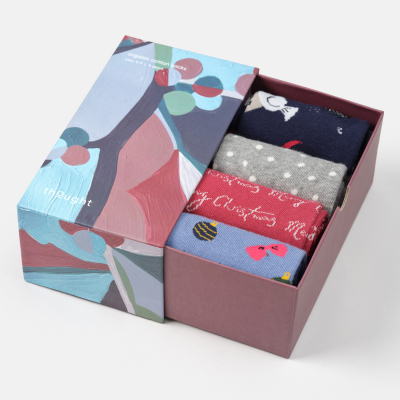Thought Carole Organic Cotton Christmas Socks Gift Box - UK 4-7 - 4 Pairs