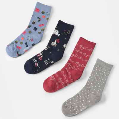 Thought Carole Organic Cotton Christmas Socks Gift Box - UK 4-7 - 4 Pairs