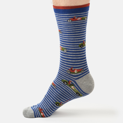 Thought Speedy Racing Cars Organic Cotton Crew Socks - Blue - UK 7-11