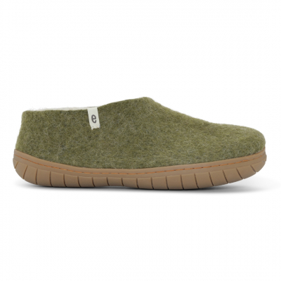 Egos Handmade Natural Wool Full Slipper Shoe - Moss Green