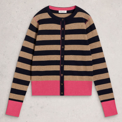 White Stuff Lois Stripe Organic Cardi - Navy