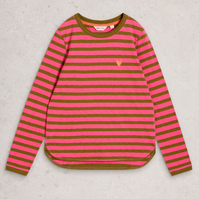 White Stuff Clara Stripe Embroidered Tee - Pink