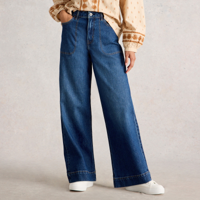 White Stuff Tia Organic Wide Leg Jeans - Dark Denim
