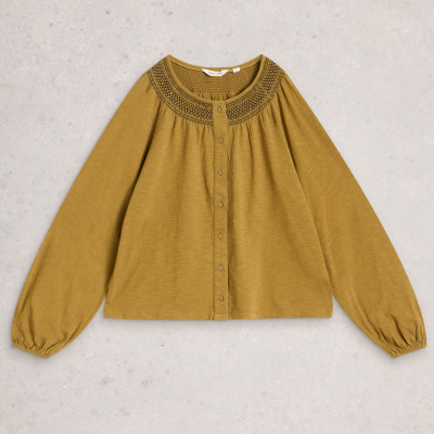 White Stuff Suzie Shirred Top - Chartreuse