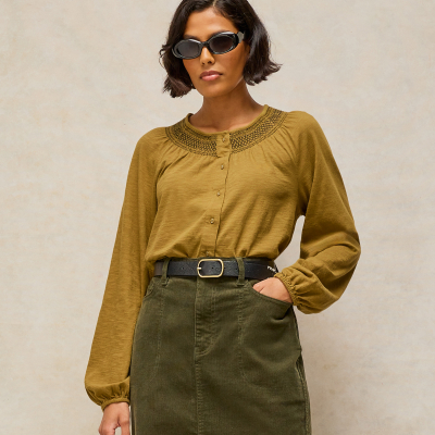 White Stuff Suzie Shirred Top - Chartreuse