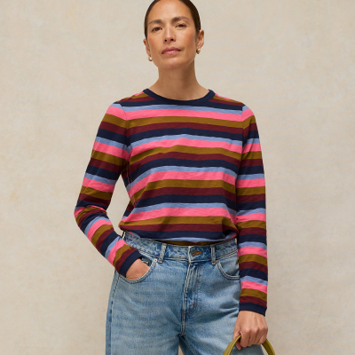 White Stuff Clara Stripe Long Sleeve Tee - Pink