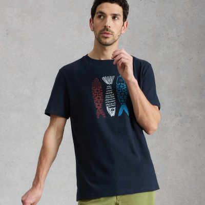 White Stuff Abersoch Tile Fish Graphic Tee - Navy