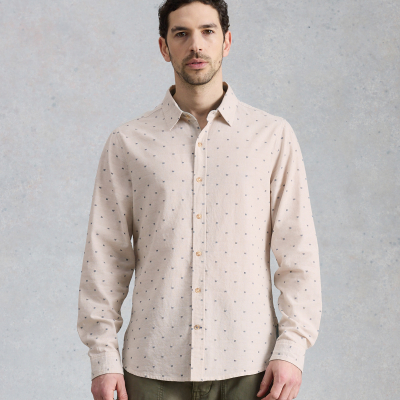 White Stuff Douglas Long Sleeve Dobby Organic Shirt - Natural
