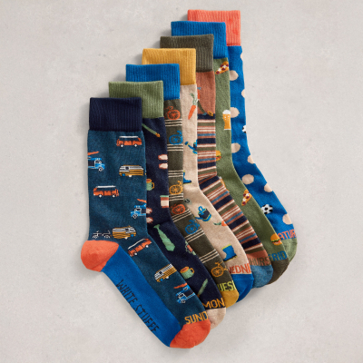 White Stuff Organic Day of the Week Socks - Green - 7 Pairs
