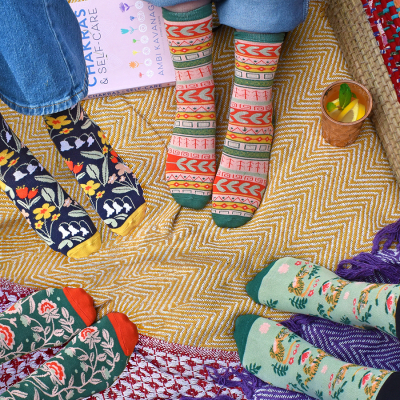 Red Flowers Bamboo Socks - UK3-7