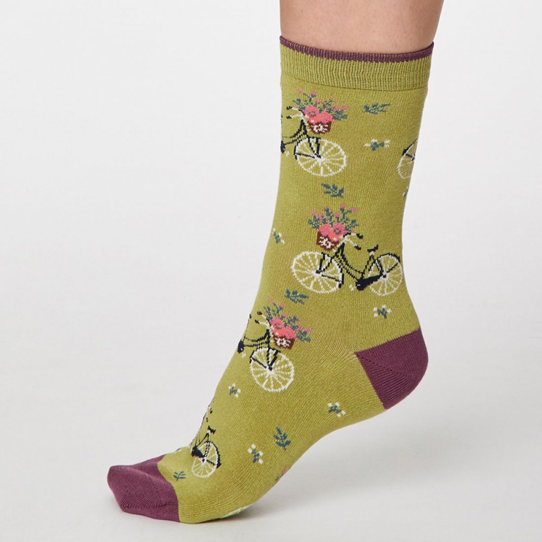 Thought Pea Green Bicicletta Bamboo Socks - UK4-7 - Thought