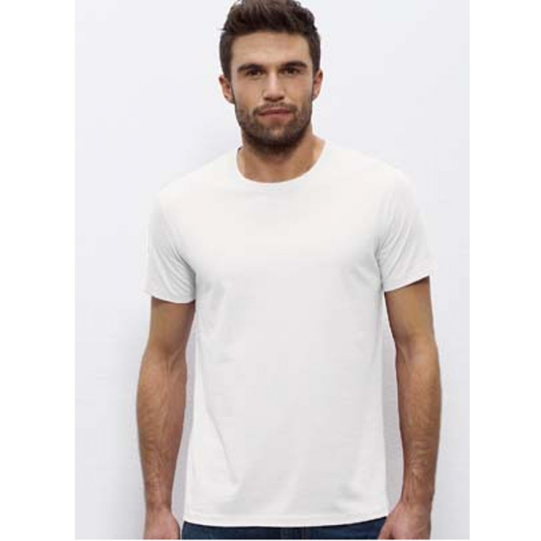Mens Organic Cotton Round Neck Short Sleeve T-Shirt - Natural ...
