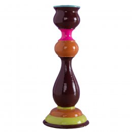 Ian Snow Chocolate & Orange Wooden Painted Candle Stick holder