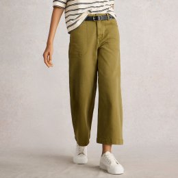 White Stuff Tia Organic Wide Leg Crop Jeans - Khaki Green