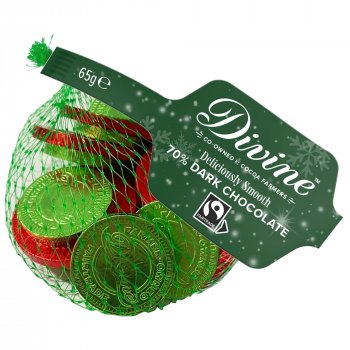 Divine Fairtrade 70 percent  Dark Chocolate Coins - 65g