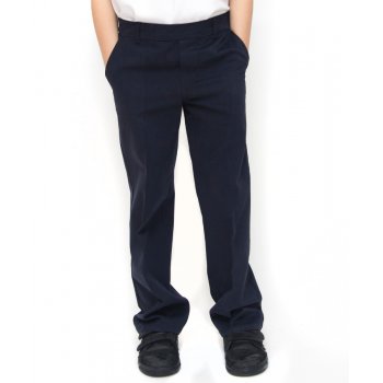 Boys Classic Fit School Trousers With Adjustable Waist - Navy - 5yrs Plus