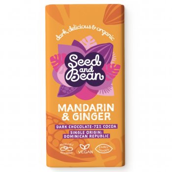 Seed and Bean Organic Extra Dark Chocolate Bar - Mandarin & Ginger - 75g