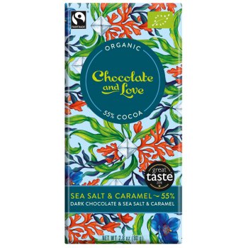 Chocolate & Love Organic Fairtrade Sea Salt & Caramel 55 percent  Dark Chocolate Bar - 80g