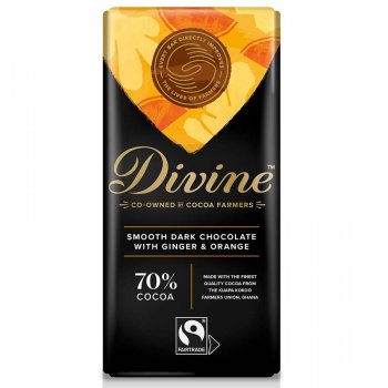 Divine 70 percent  Dark Chocolate with Ginger & Orange - 90g