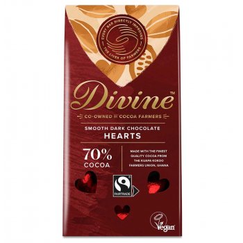 Divine 70 percent  Dark Chocolate Hearts - 80g