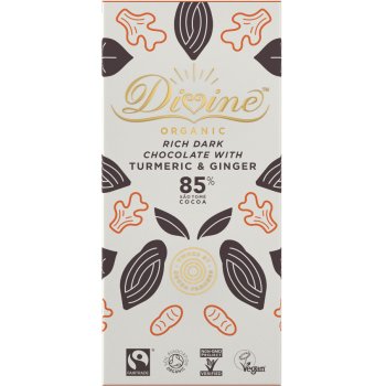 Divine Organic 85 percent  Dark Chocolate with Turmeric & Ginger - 80g