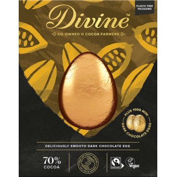 Divine Luxury 70 percent  Dark Chocolate Easter Egg with Dark Mini Easter Eggs - 260g