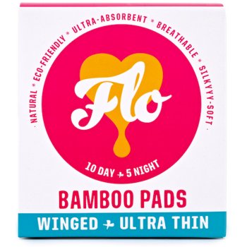 FLO Natural Bamboo Ultra Thin Winged Pads Day & Night Combo Pack - Pack of 15