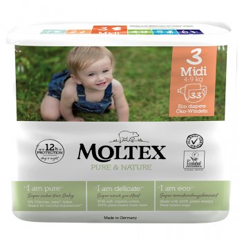 Moltex Pure & Nature Disposable Nappies - Midi - Size 3 - Pack of 33