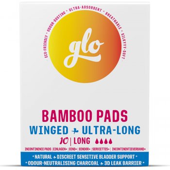 GLO Bamboo Long Pads with Wings for Sensitive Bladder - 10 pads