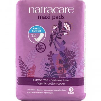 Natracare Organic Cotton Maxi Pads - Super - Pack of 12