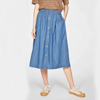 Thought Esther Button Through Skirt - Chambray Blue